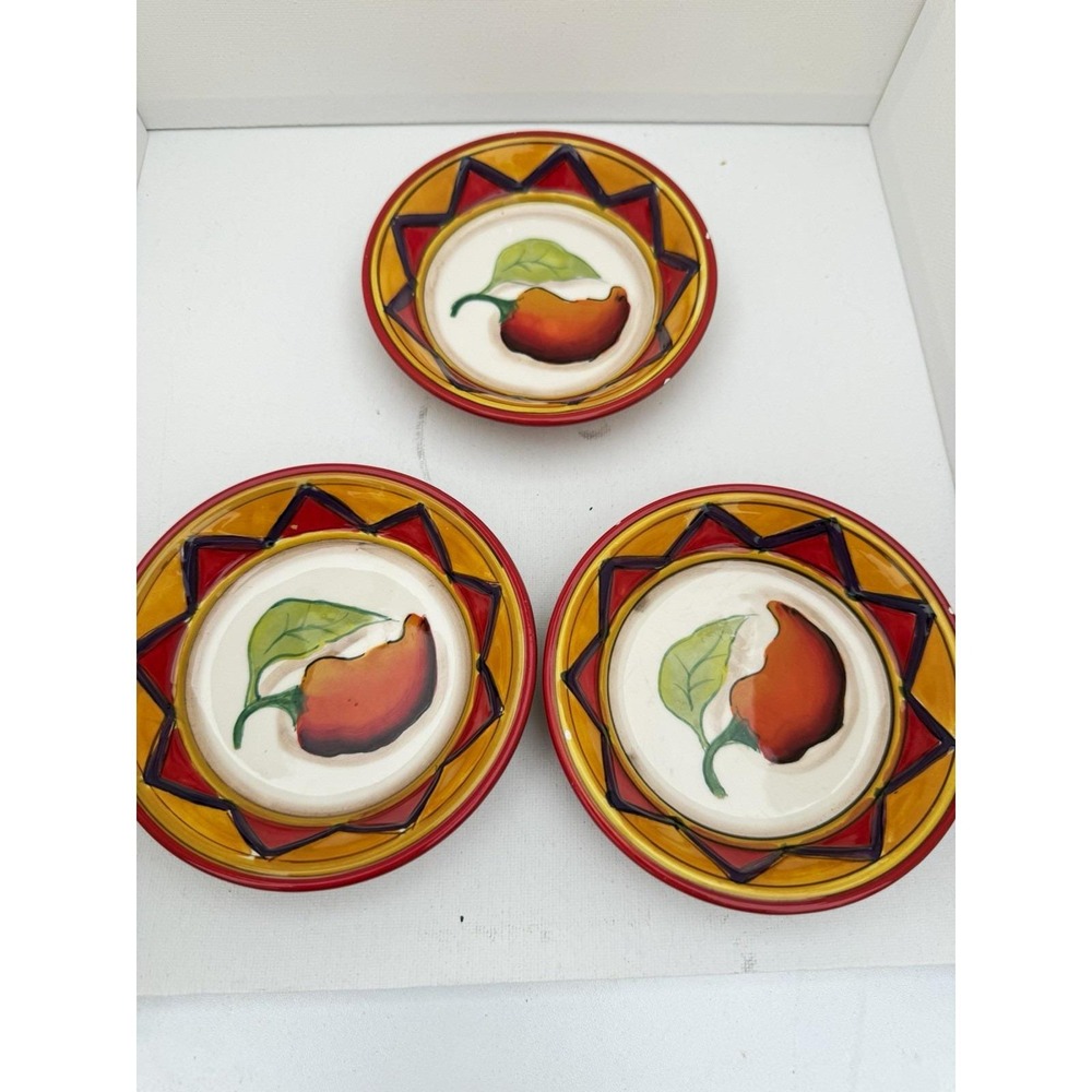 Clay Art Fruit Pattern Ceramic Salad Plates Set of 3 Round Microwave Dishwasher